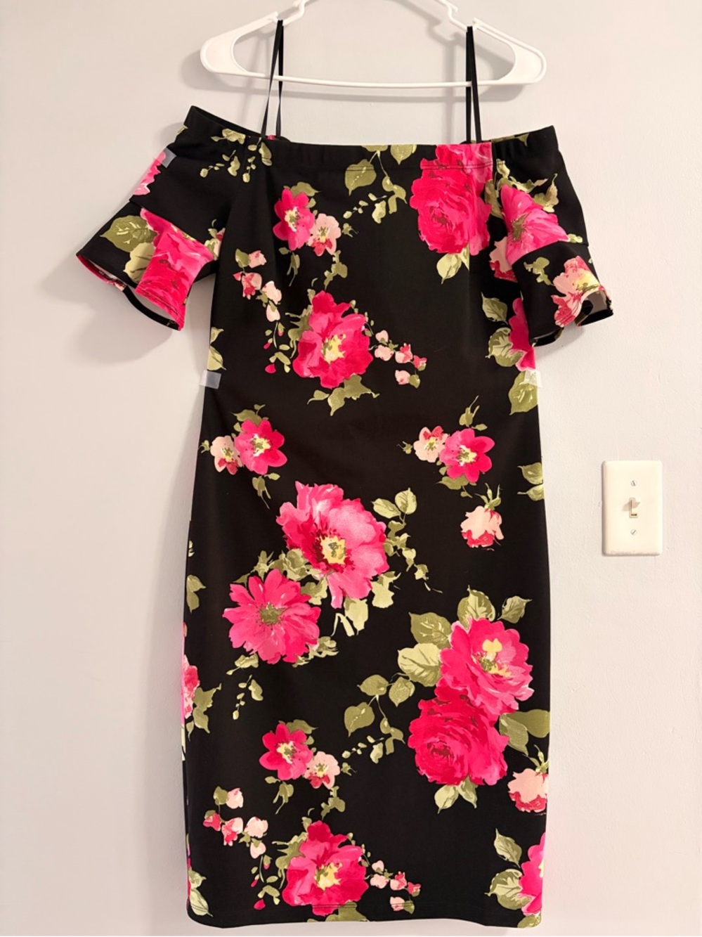 Premier Black Dress with Pink Floral Design